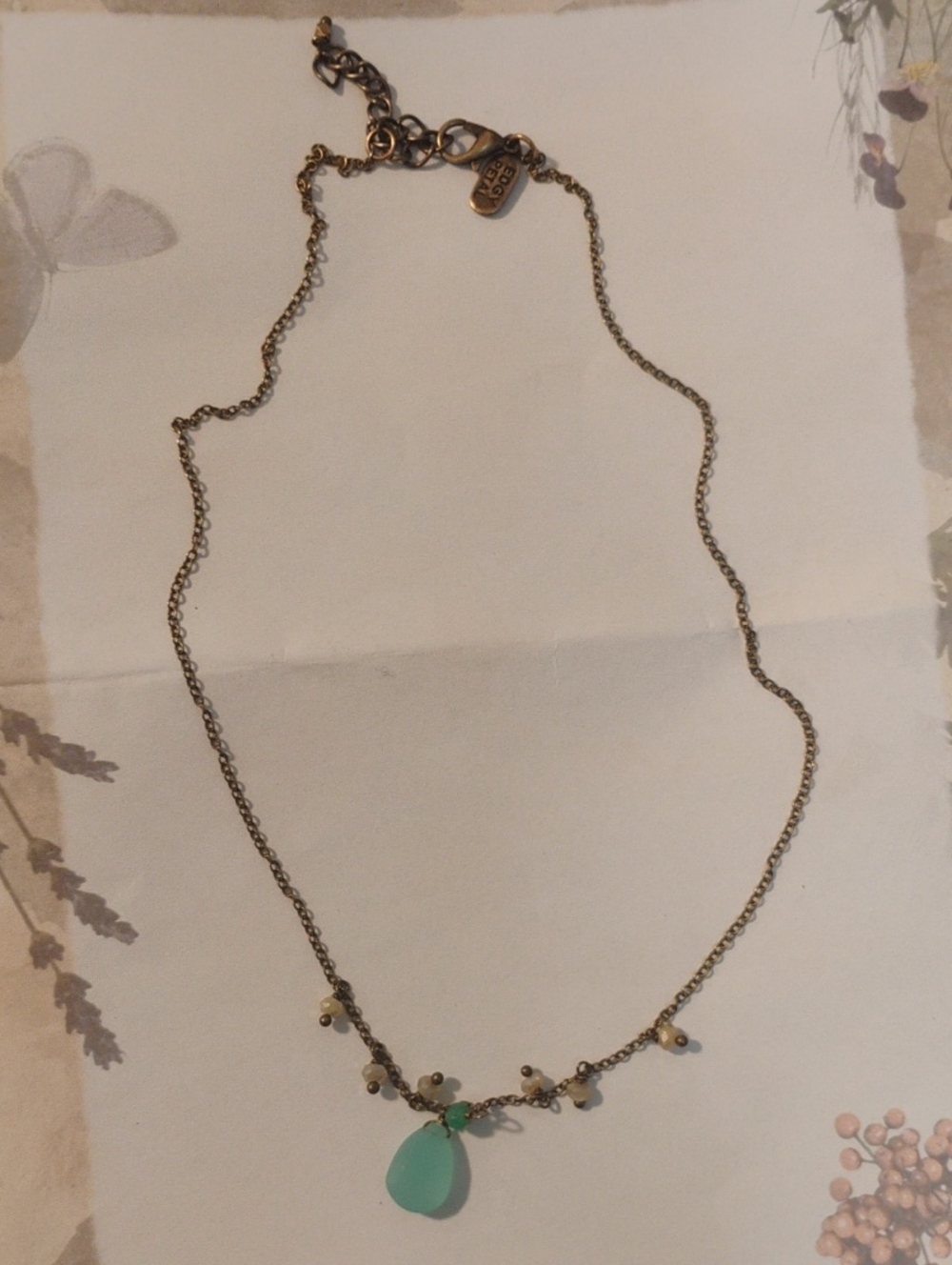 Edgy Petal Signed Delicate Teardrop Pendant Necklace in Aqua